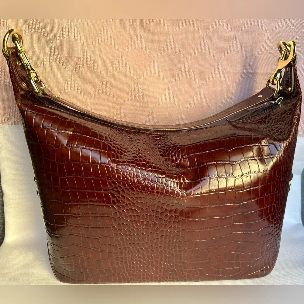 Lauren Ralph Lauren Croc Embossed Leather Shoulder Bag with Gold Hardware - Picture 2 of 8